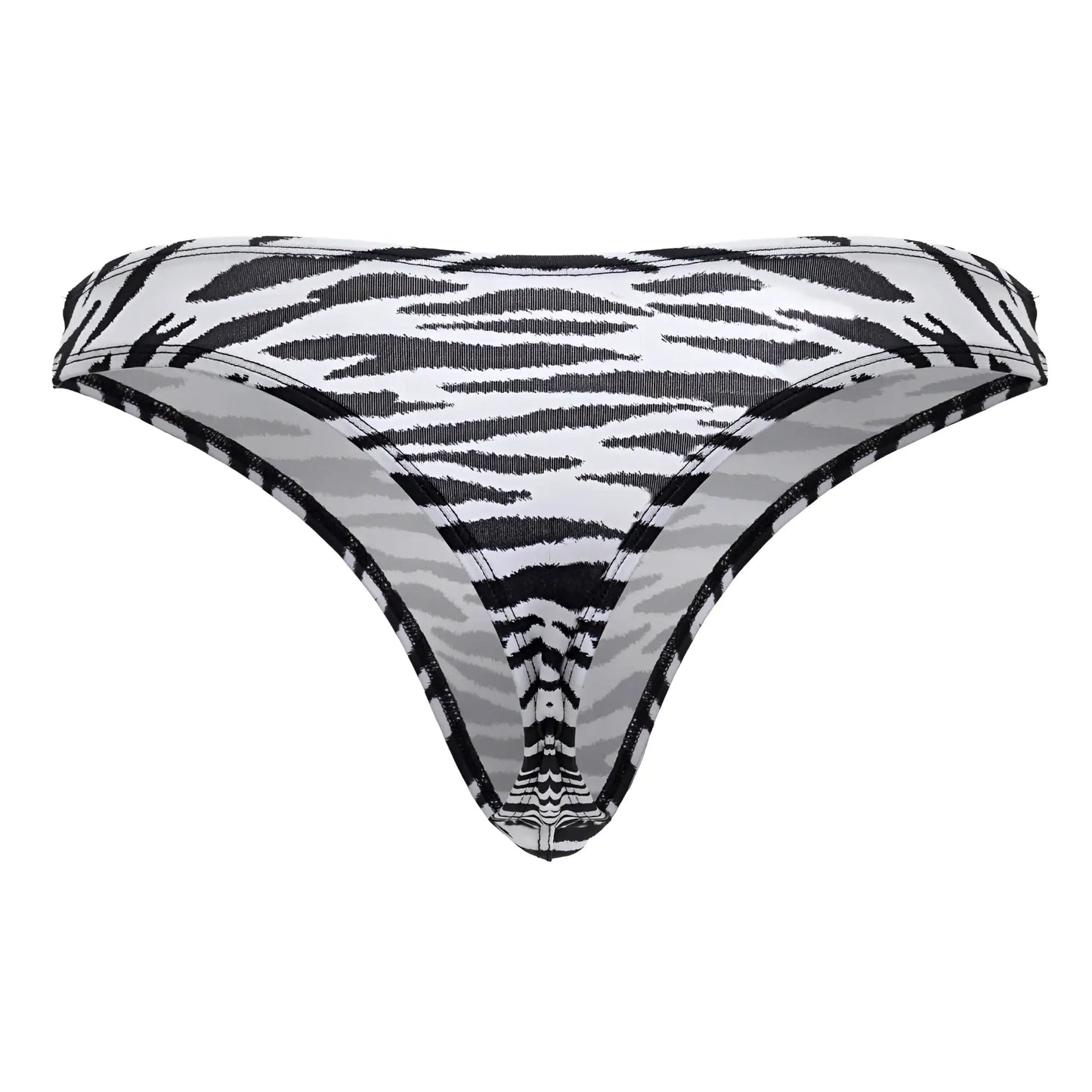 Black and white zebra print thong bikini bottom candyMan 99882 with sleek fitted design shown from the back side