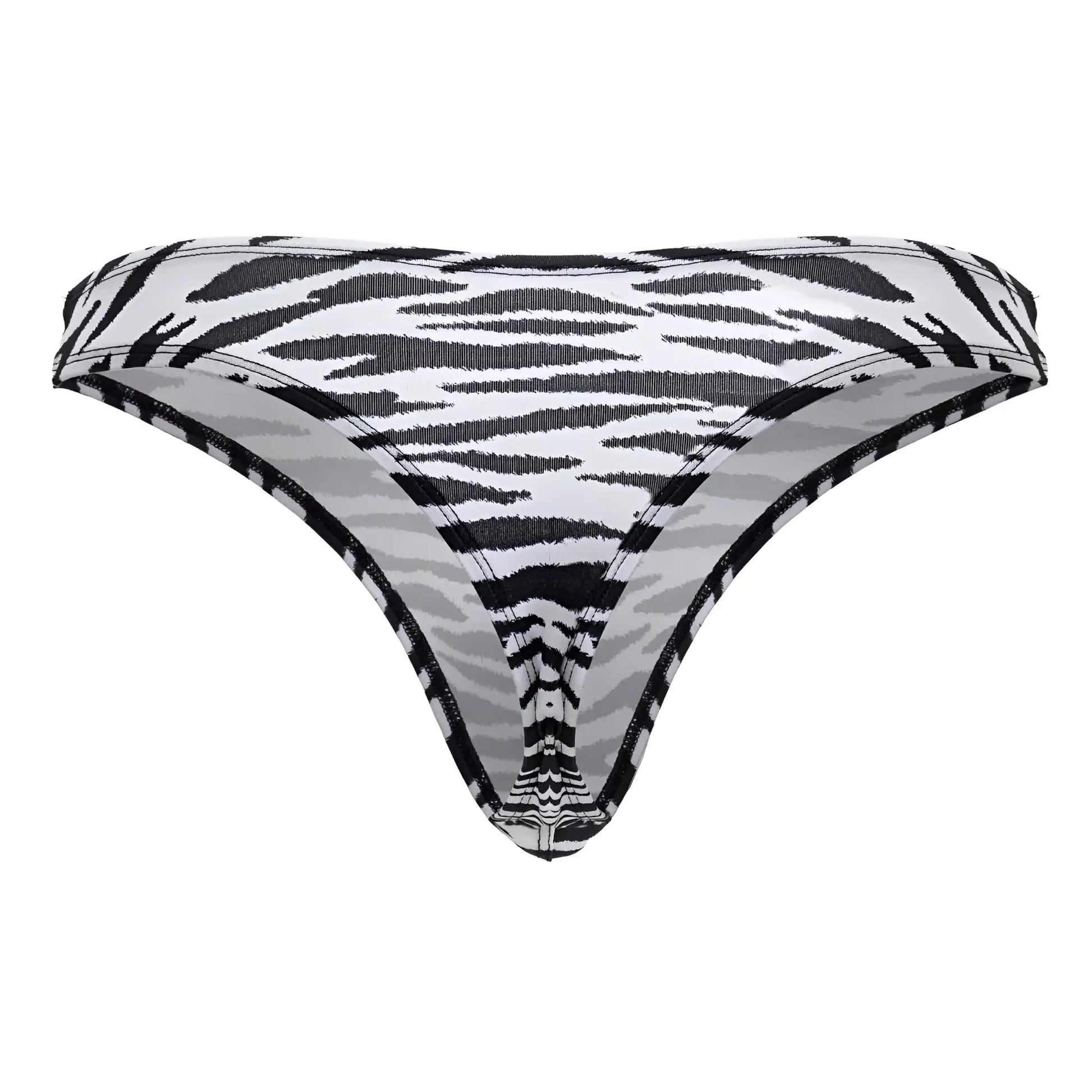 Black and white zebra print thong bikini bottom candyMan 99882 with sleek fitted design shown from the back side