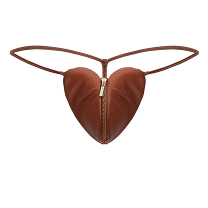 CandyMan 99892 heart thongs red color with brown heart-shaped pouch central zipper and thin straps visible