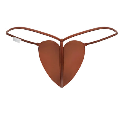 Brown heart-shaped thong with thin straps made of smooth leather-like material from Candyman 99892 in red color