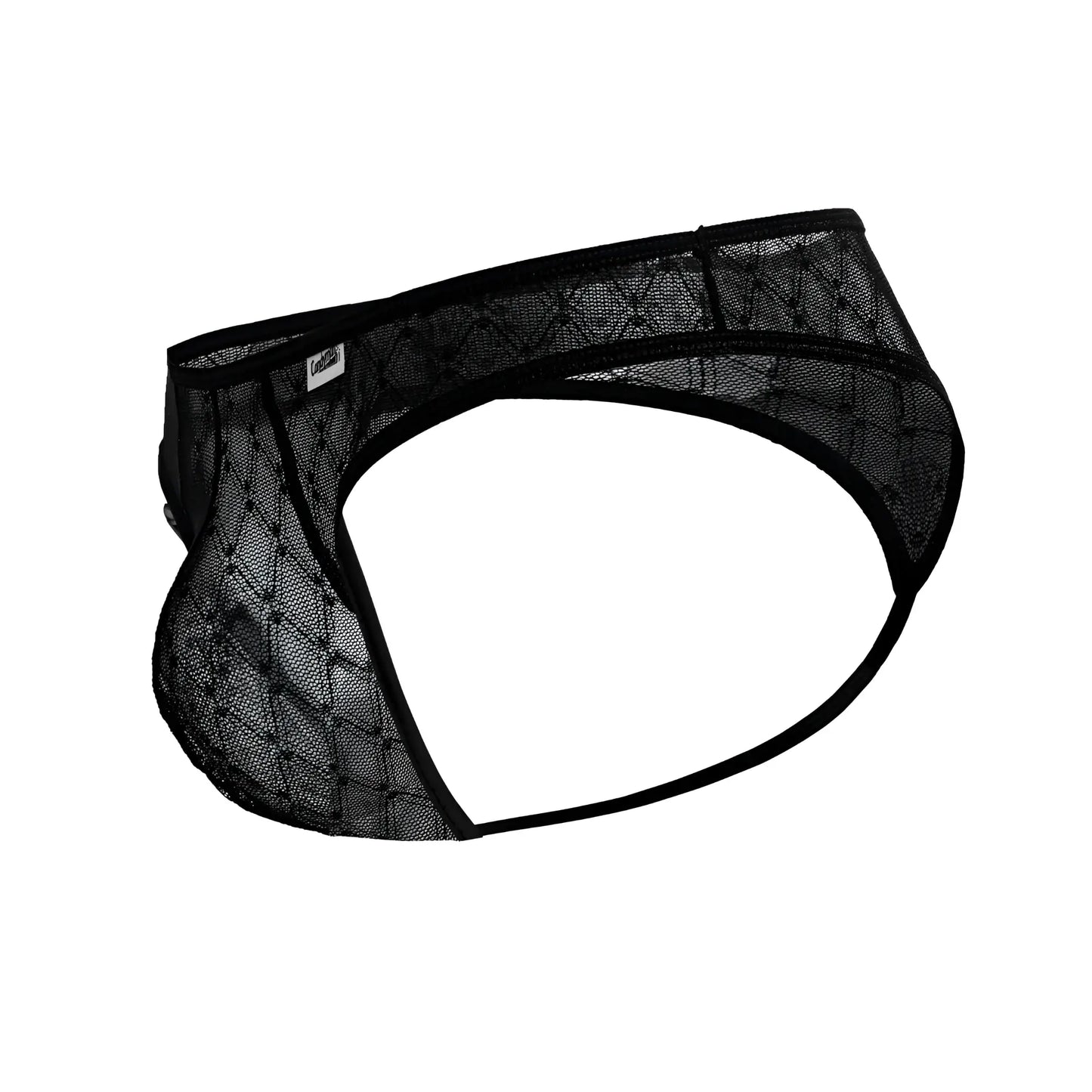 Black candyMan 99894 geometric mesh briefs with diamond-patterned lace and reinforced elastic waistband