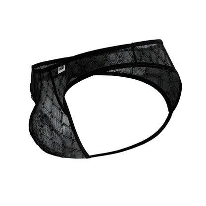 Black candyMan 99894 geometric mesh briefs with diamond-patterned lace and reinforced elastic waistband