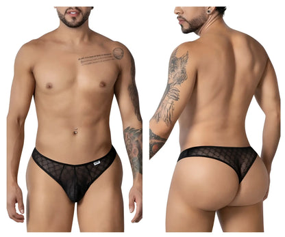 Black CandyMan 99894 sheer mesh briefs with subtle geometric pattern and solid black waistband front view