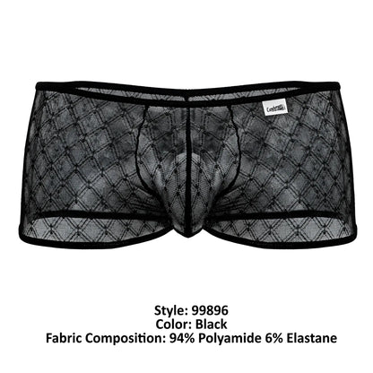 CandyMan 99896 black sheer mesh briefs with diamond pattern and black elastic waistband front view