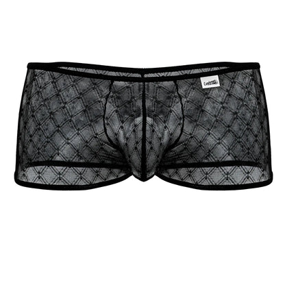 CandyMan 99896 black sheer mesh briefs with diamond pattern and reinforced elastic waistband front view