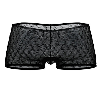 CandyMan 99896 geometric mesh trunks in black feature sheer lace with a diamond pattern and a reinforced waistband