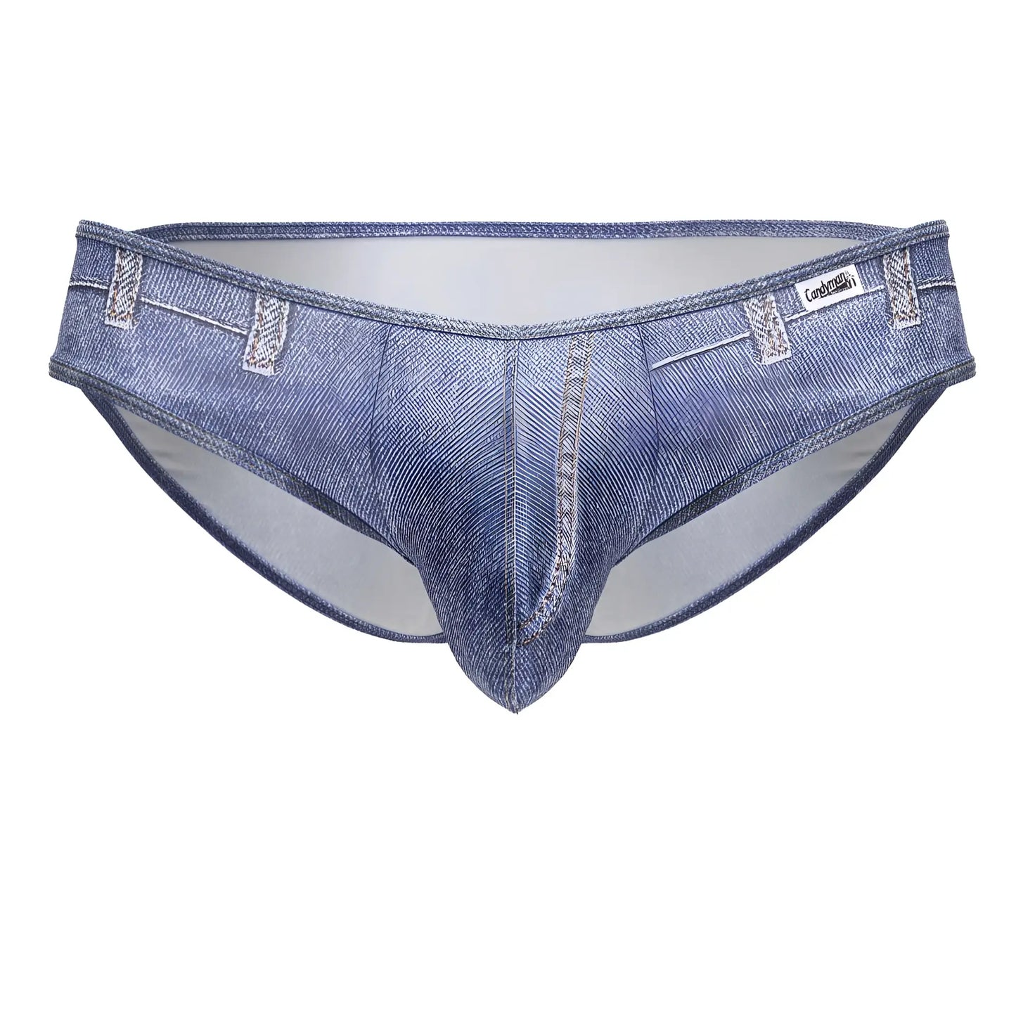 Blue denim candyMan 99897 cowboy briefs with stitched belt loops and white interior lining for men