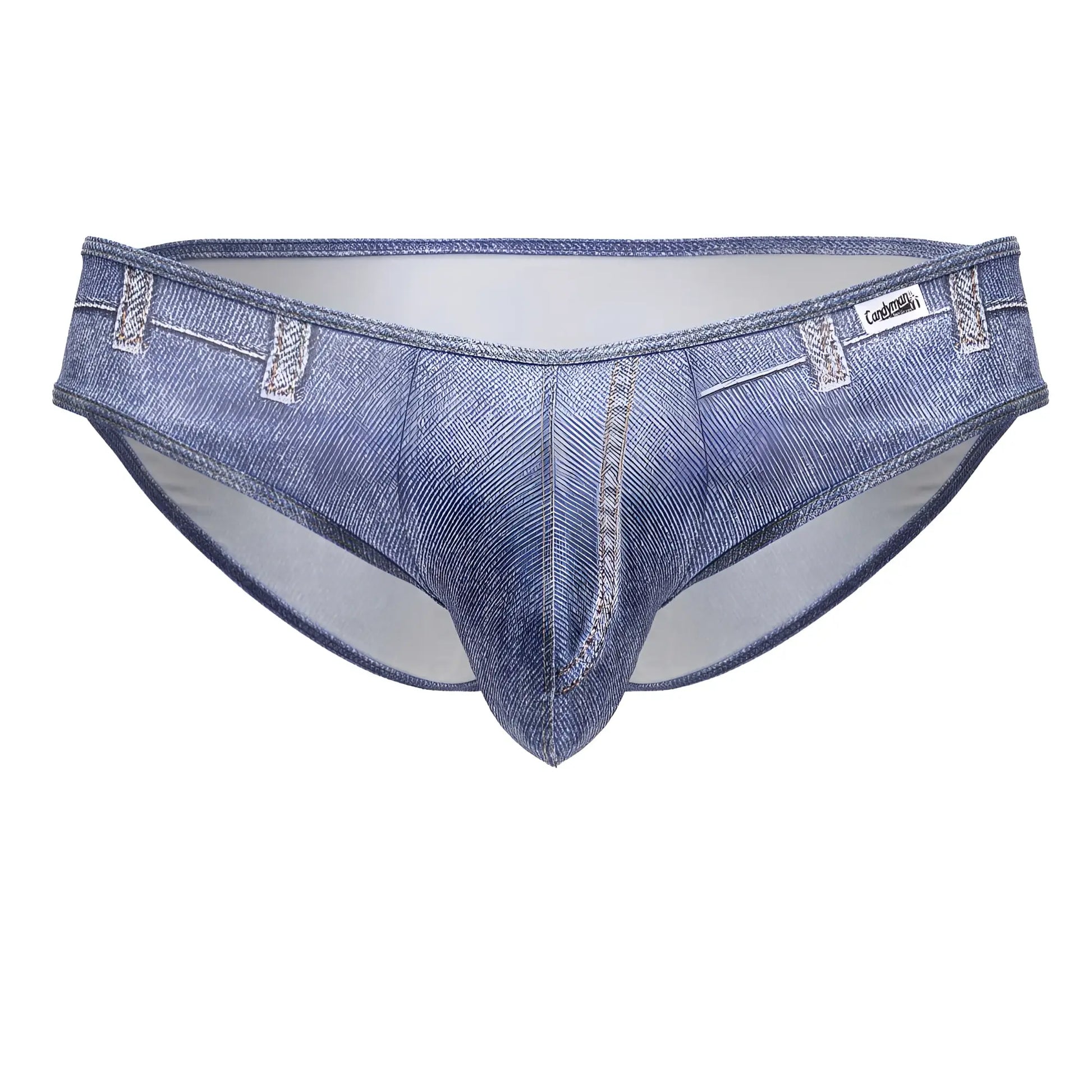 Blue denim candyMan 99897 cowboy briefs with stitched belt loops and white interior lining for men