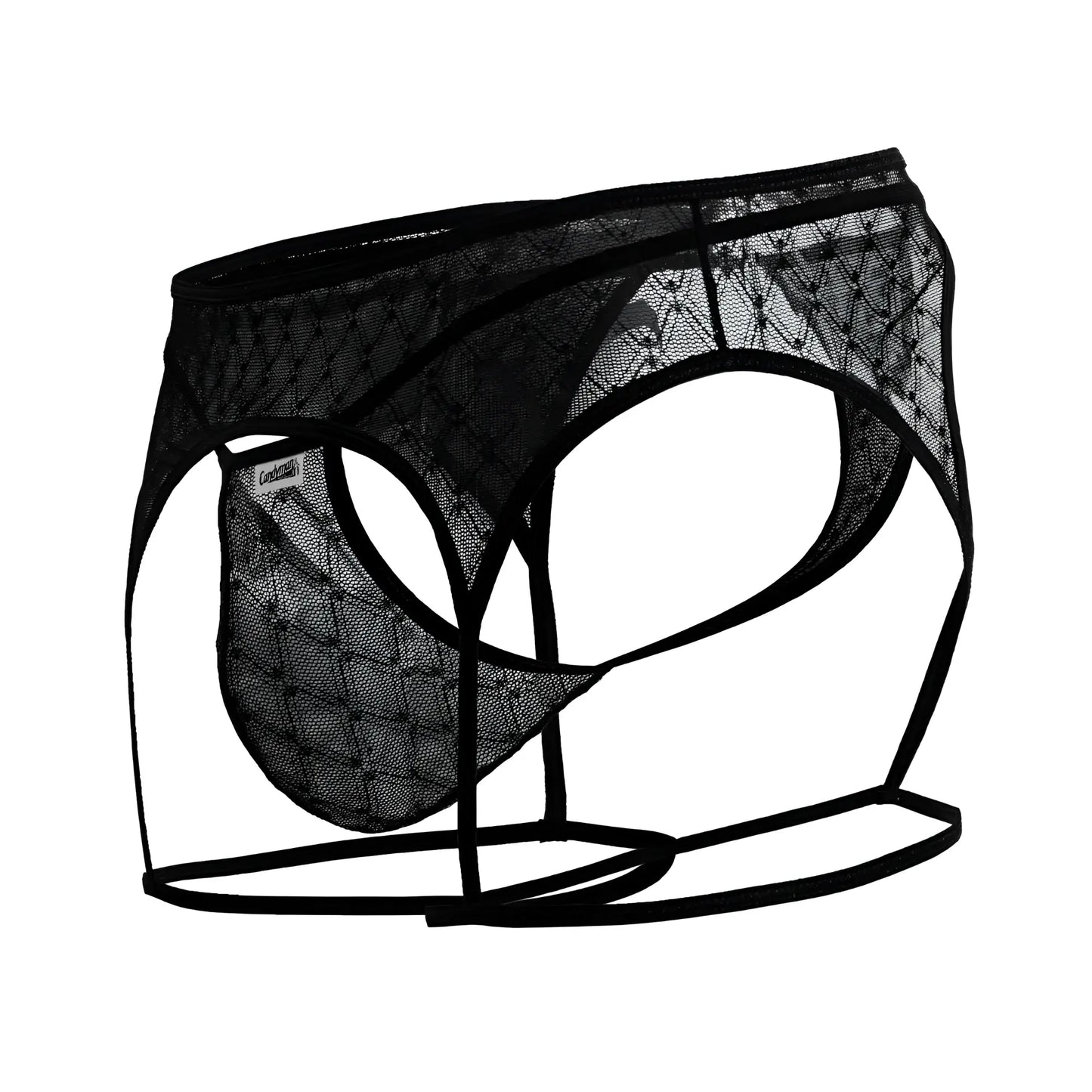 Black lace mesh briefs with diamond pattern and thin elastic straps from candyman 99898 geometric mesh thongs black