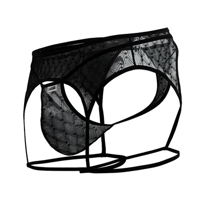 Black lace mesh briefs with diamond pattern and thin elastic straps from candyman 99898 geometric mesh thongs black