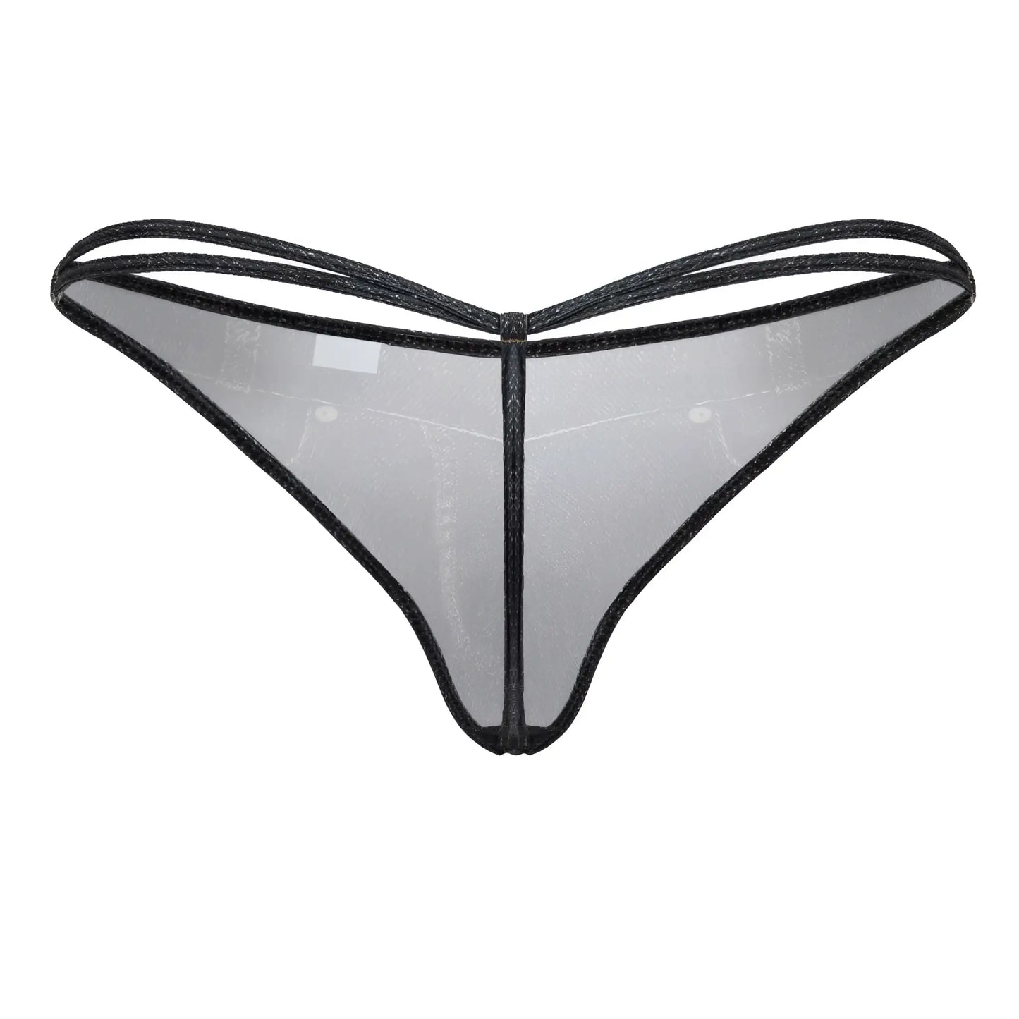 CandyMan 99899 cowboy thong in denim black sheer mesh with black trim and delicate transparent design