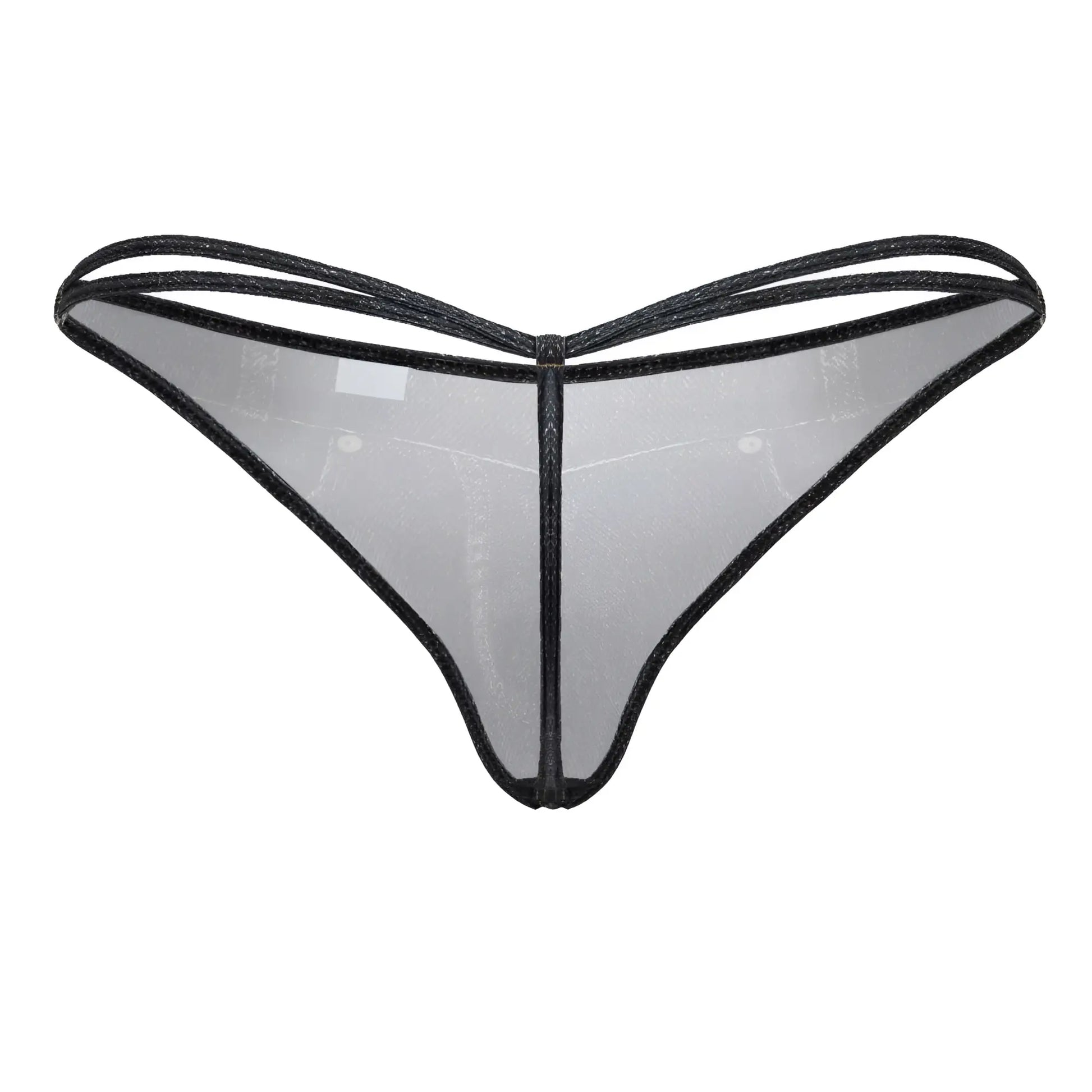 CandyMan 99899 cowboy thong in denim black sheer mesh with black trim and delicate transparent design
