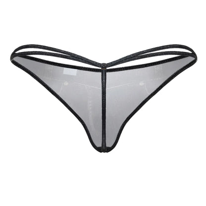 CandyMan 99899 cowboy thong in denim black sheer mesh with black trim and delicate transparent design