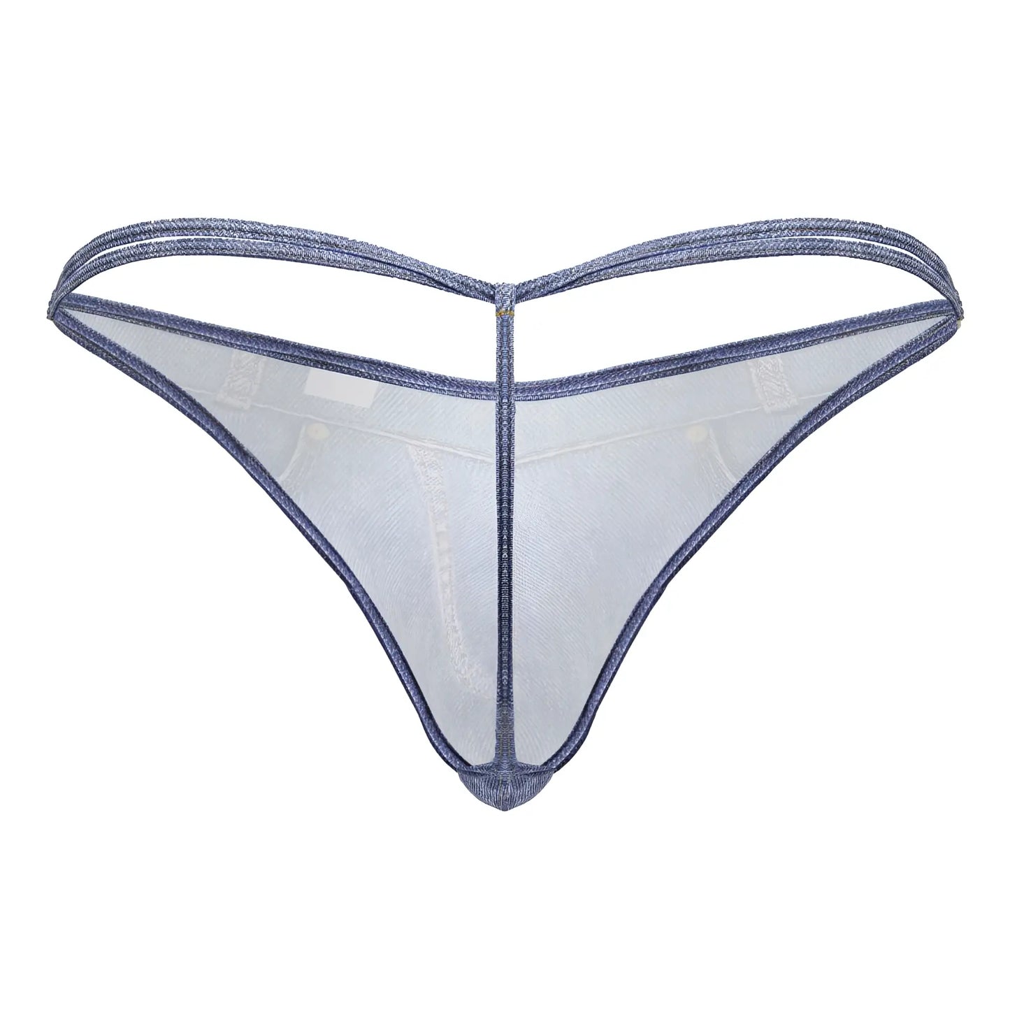 CandyMan 99899 cowboy thong in sheer lavender mesh with glittery texture and reinforced edges