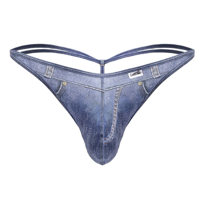 Blue denim thong with classic jeans design and subtle stitching details from candyman 99899 cowboy thongs collection