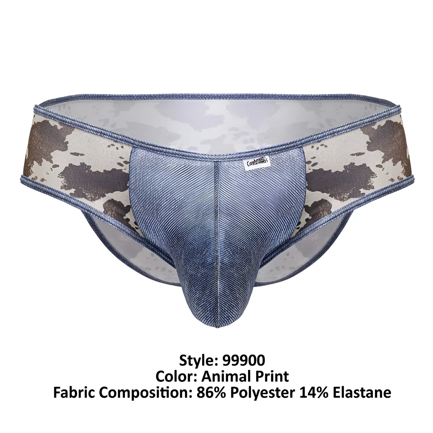 Blue denim patterned CandyMan 99900 cowboy briefs with brown and beige animal print side panels for men