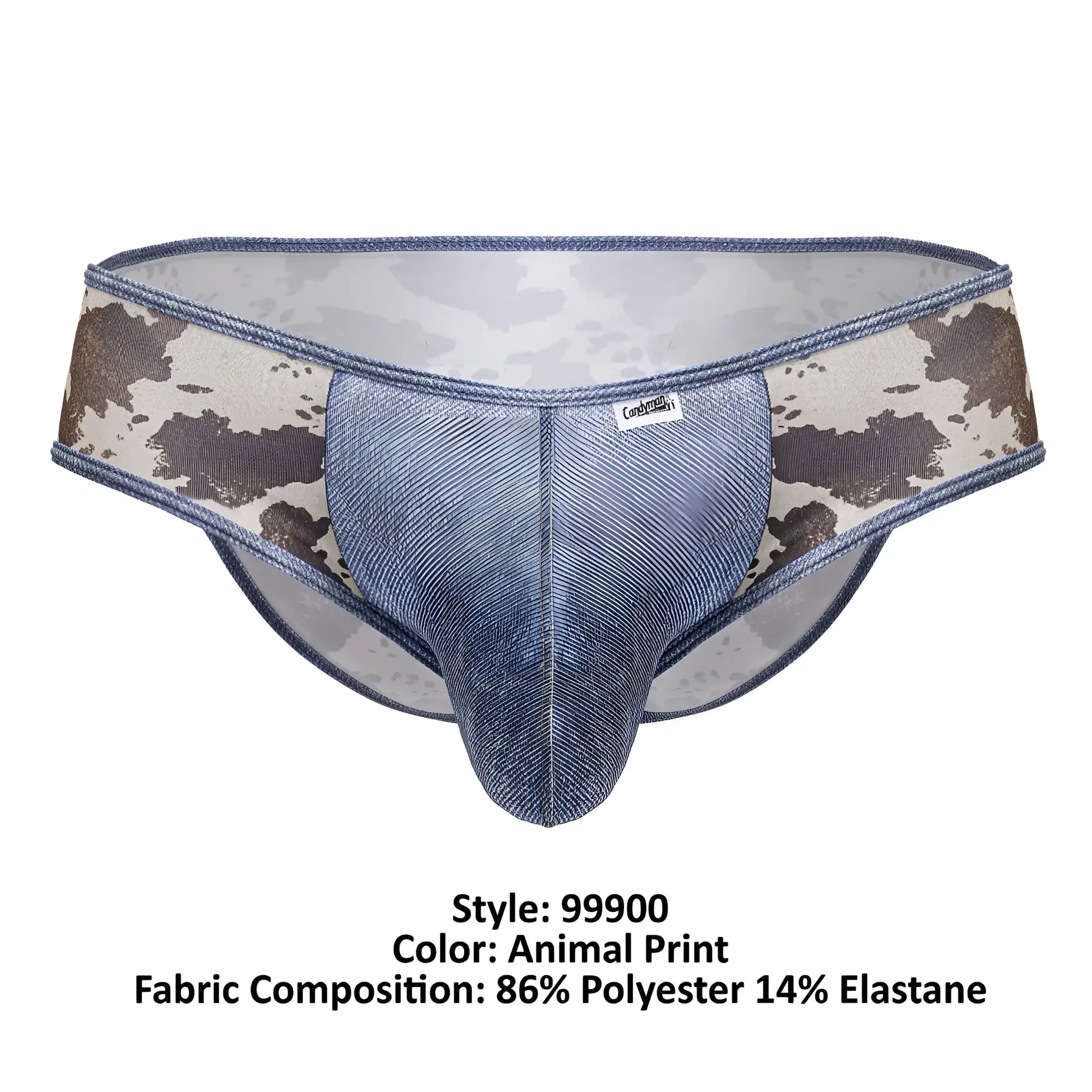 Blue denim patterned CandyMan 99900 cowboy briefs with brown and beige animal print side panels for men