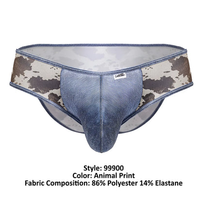 Blue denim patterned CandyMan 99900 cowboy briefs with brown and beige animal print side panels for men