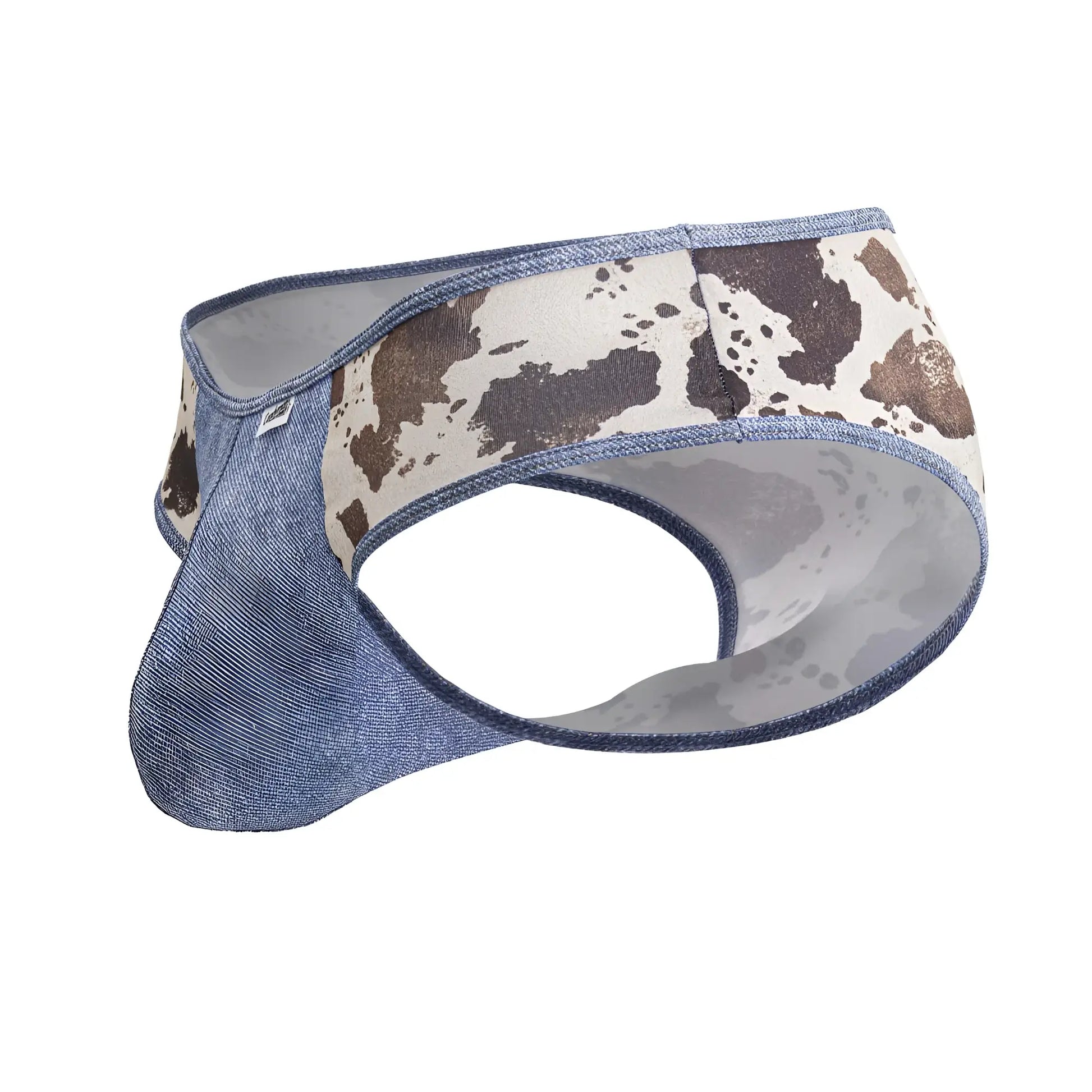 CandyMan 99900 cowboy briefs in blue denim with a cow print front panel animal print men’s underwear
