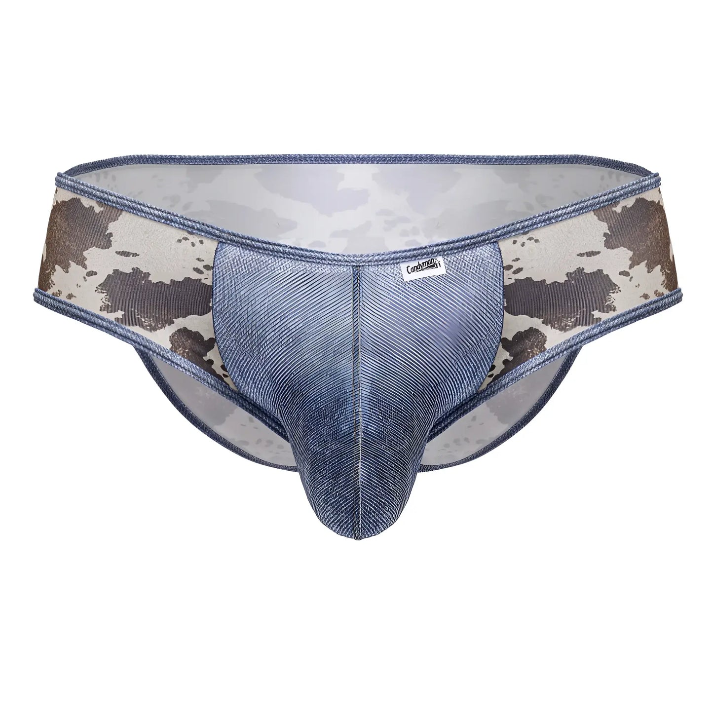 CandyMan 99900 cowboy briefs in blue denim texture with camouflage side panels for men