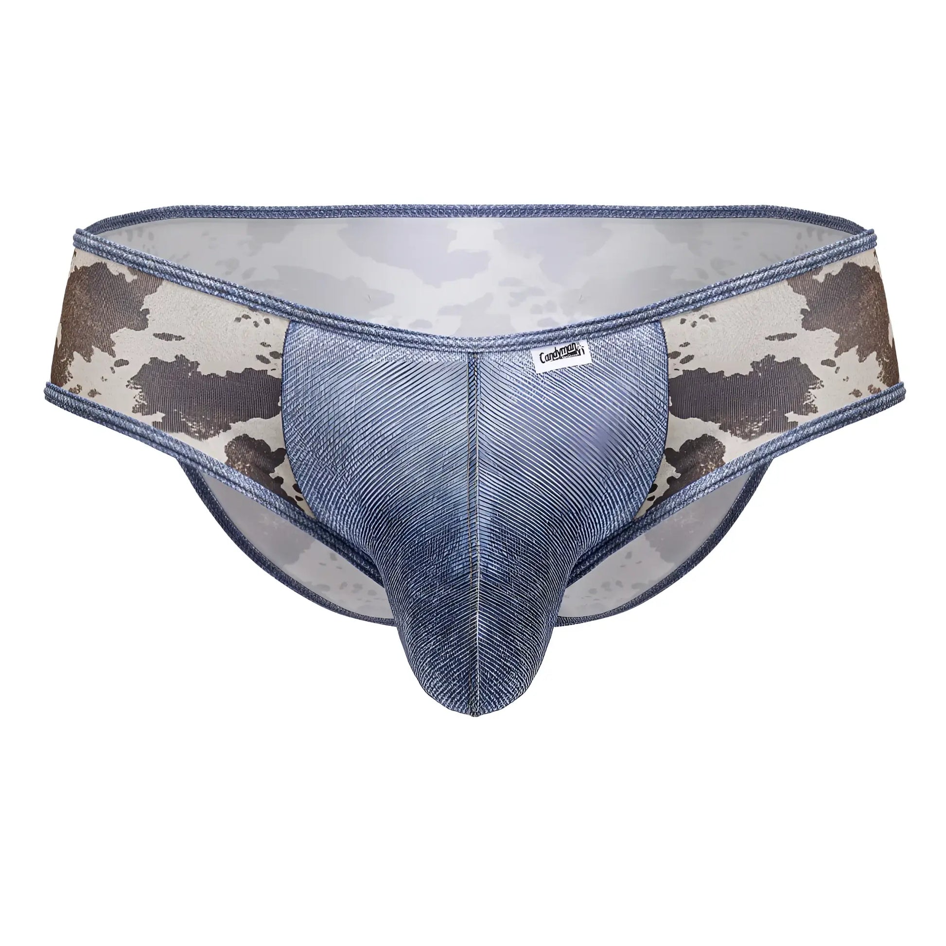 CandyMan 99900 cowboy briefs in blue denim texture with camouflage side panels for men