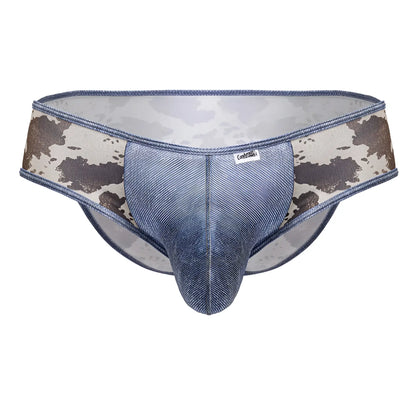 CandyMan 99900 cowboy briefs in blue denim texture with camouflage side panels for men