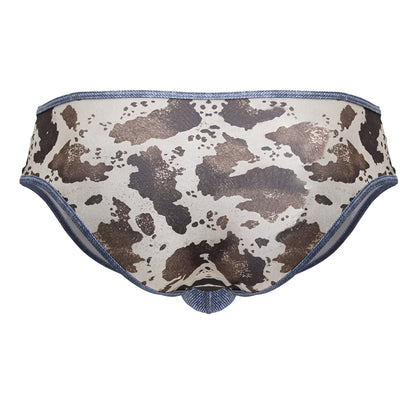 CandyMan 99900 cowboy briefs in cow print with denim trim for stylish animal print underwear