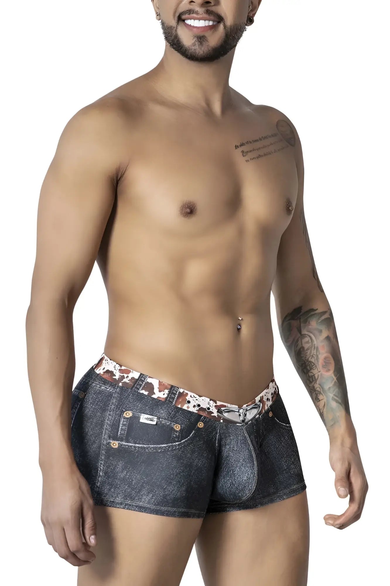 CandyMan 99904 cowboy trunks denim black dark blue denim-style men’s boxer shorts with patterned waistband and gold hardware