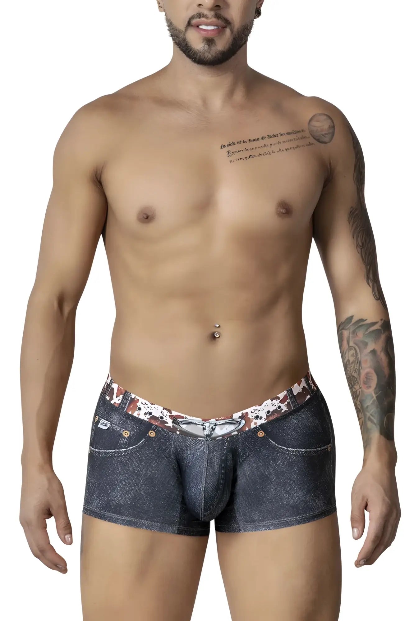 Denim-patterned CandyMan 99904 Cowboy trunks men’s boxer briefs with white and brown camouflage waistband