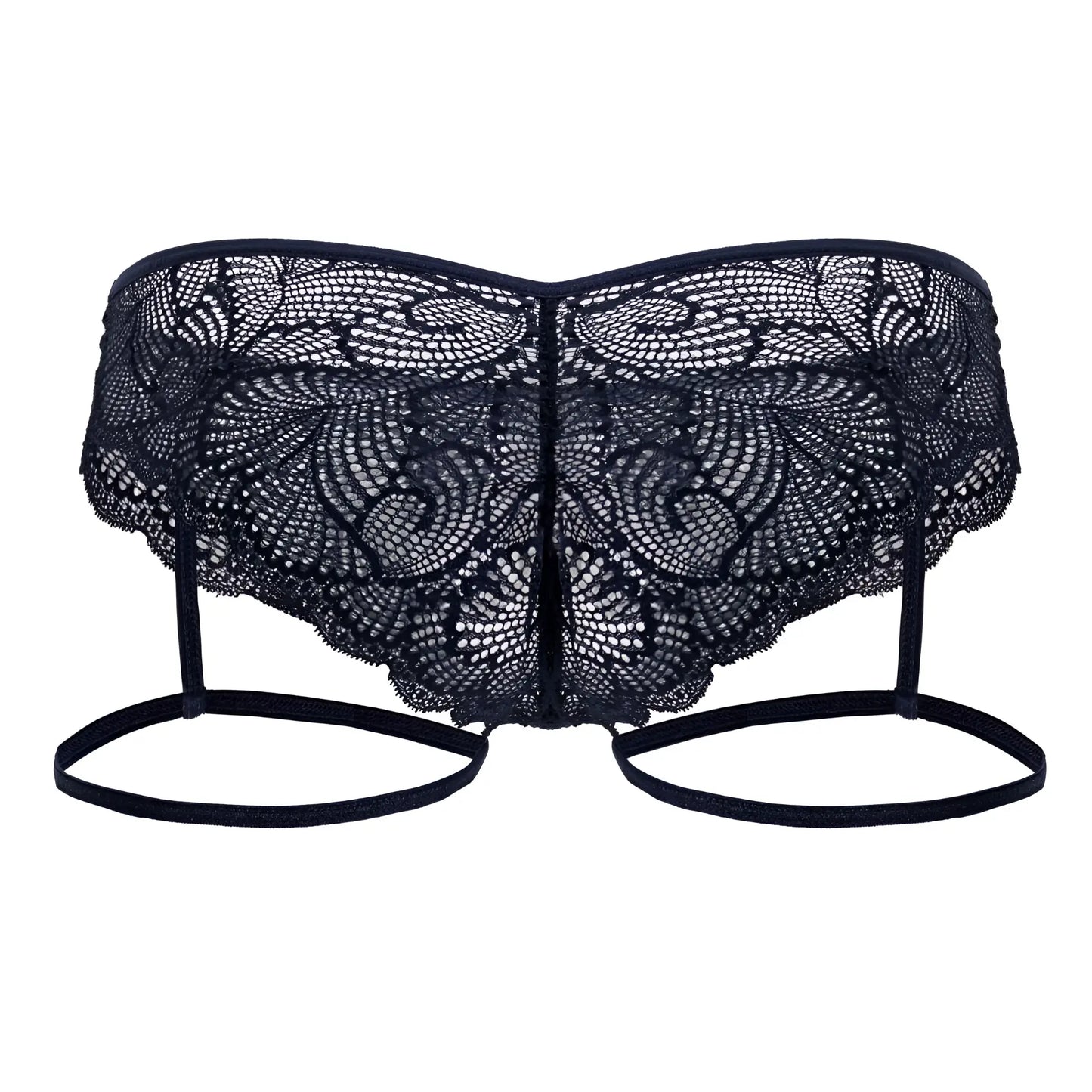 Black lace butterfly-shaped lingerie with delicate floral patterns and thin adjustable straps from candyman 99905 garter briefs navy