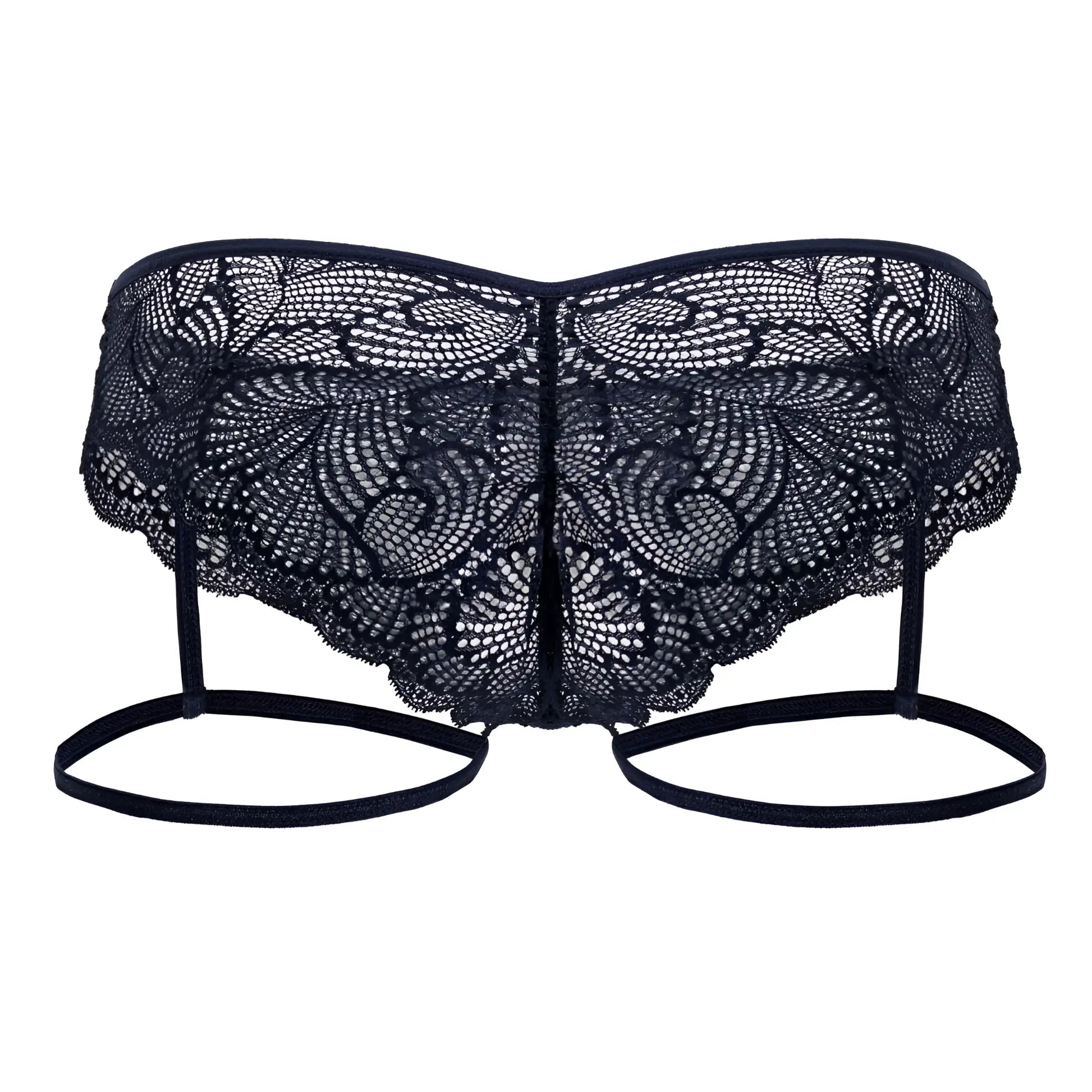 Black lace butterfly-shaped lingerie with delicate floral patterns and thin adjustable straps from candyman 99905 garter briefs navy