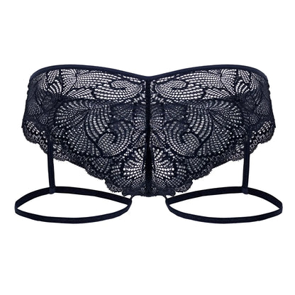 Black lace butterfly-shaped lingerie with delicate floral patterns and thin adjustable straps from candyman 99905 garter briefs navy