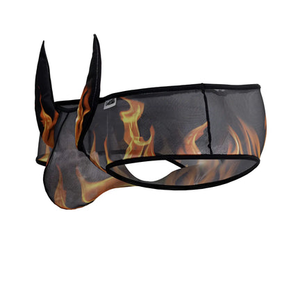 Black mesh horse fly mask with flame design and pointed ear flaps by candyman 99917 wicked trunks color black