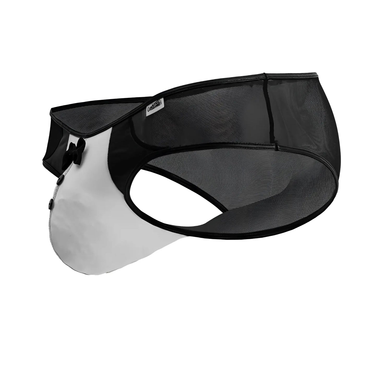 CandyMan 99919 tuxedo briefs black-white with black mesh sun visor clear plastic face shield and adjustable strap