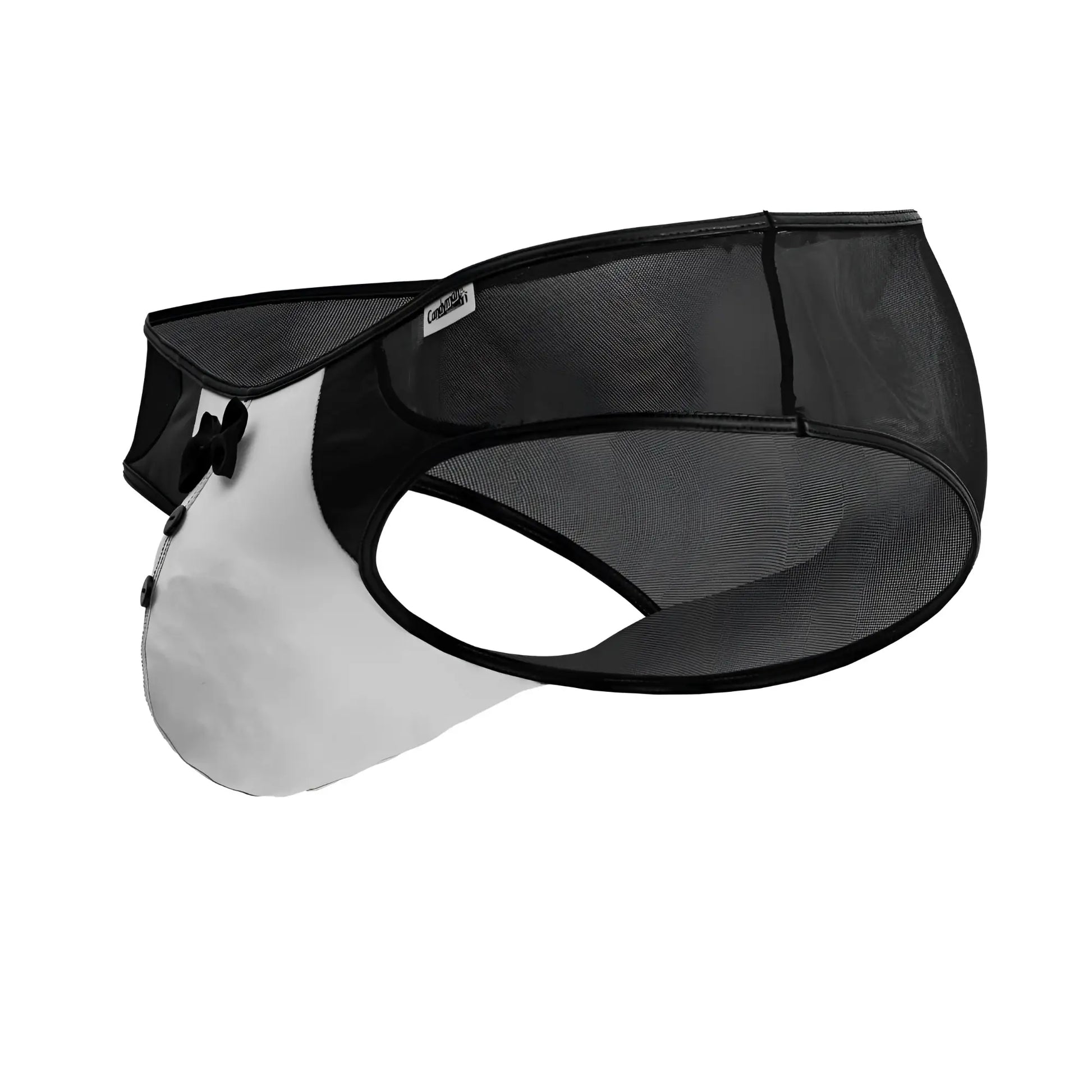 CandyMan 99919 tuxedo briefs black-white with black mesh sun visor clear plastic face shield and adjustable strap