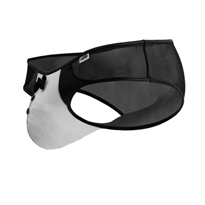 CandyMan 99919 tuxedo briefs black-white with black mesh sun visor clear plastic face shield and adjustable strap