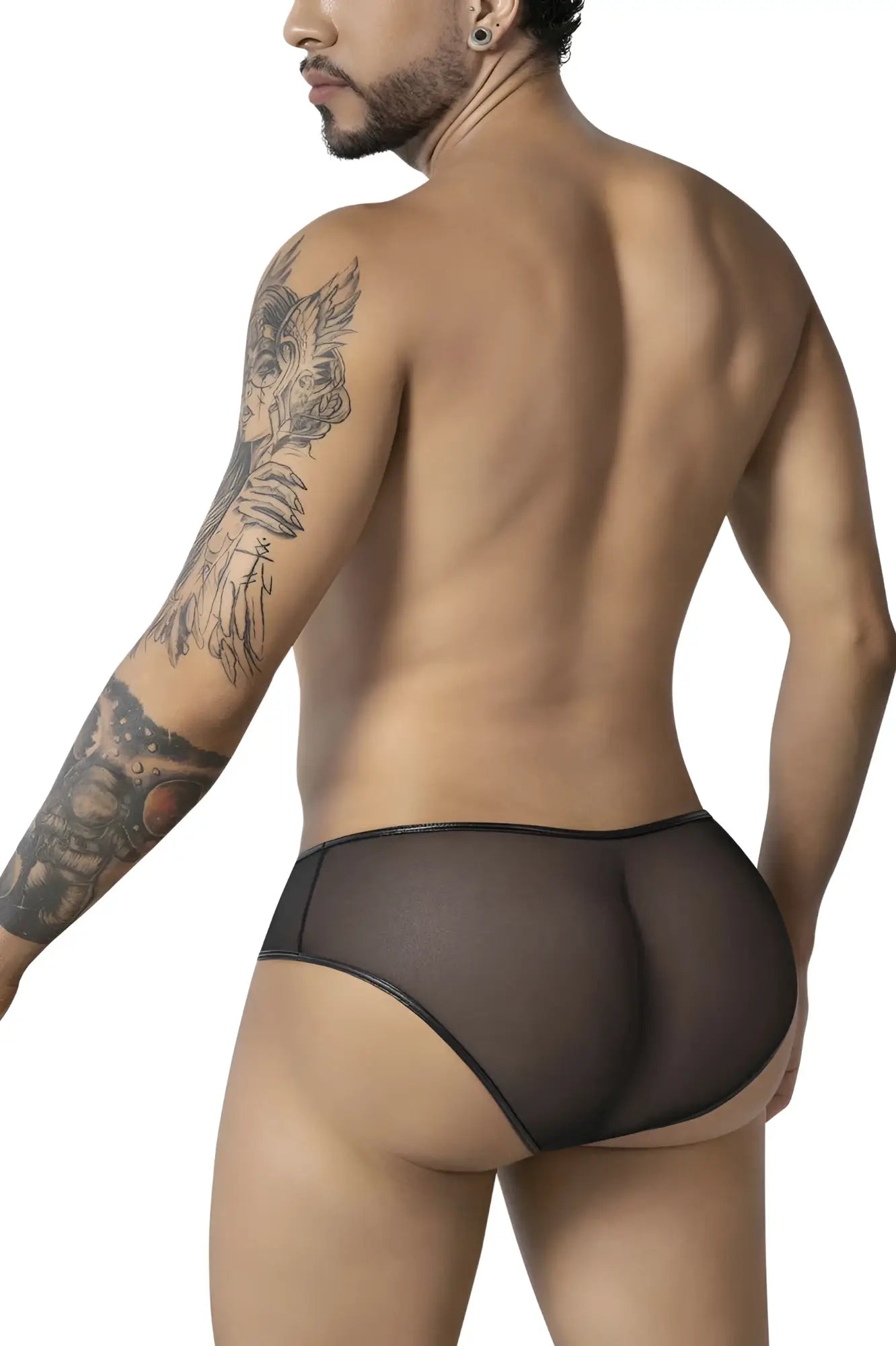 Black sheer mesh tuxedo briefs with smooth opaque black elastic waistband candyMan 99919 black-white