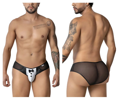 CandyMan 99919 tuxedo briefs in black and white with tuxedo print and bow tie design for men’s underwear