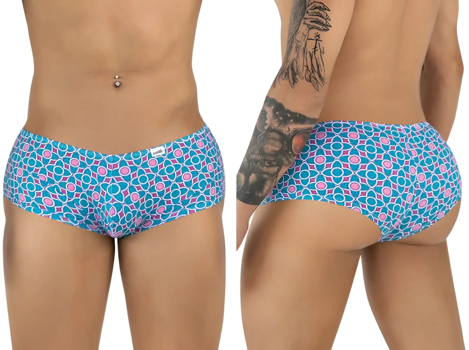 Candyman 99922 trunks color printed blue men’s briefs with blue and pink geometric bold pattern for everyday wear