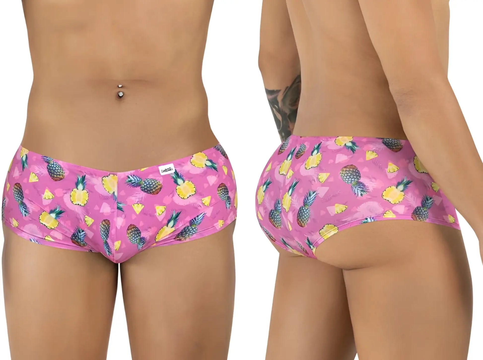 Pink pineapple-patterned men’s briefs candyMan 99922 trunks color printed pink soft breathable fabric