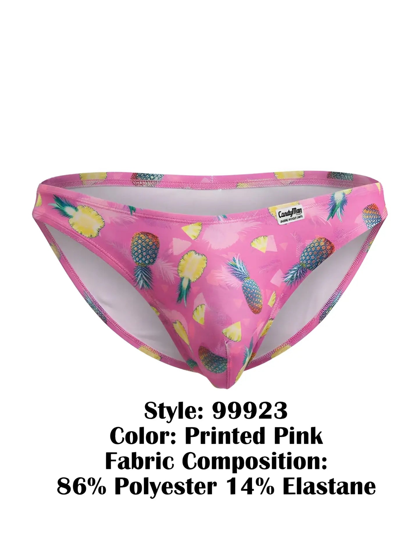 CandyMan 99923 bikini color printed pink briefs with pink pineapple print made from 86 polyester 14 elastane