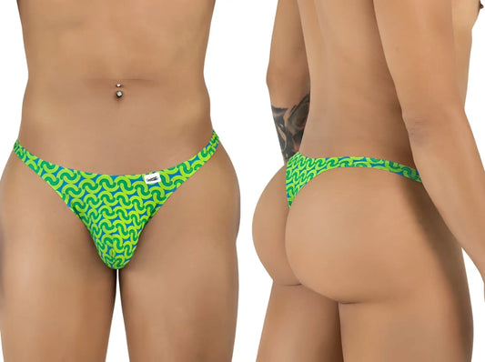 CandyMan 99924 thong in vibrant green and blue with bold wavy pattern perfect for stylish beachwear or lingerie