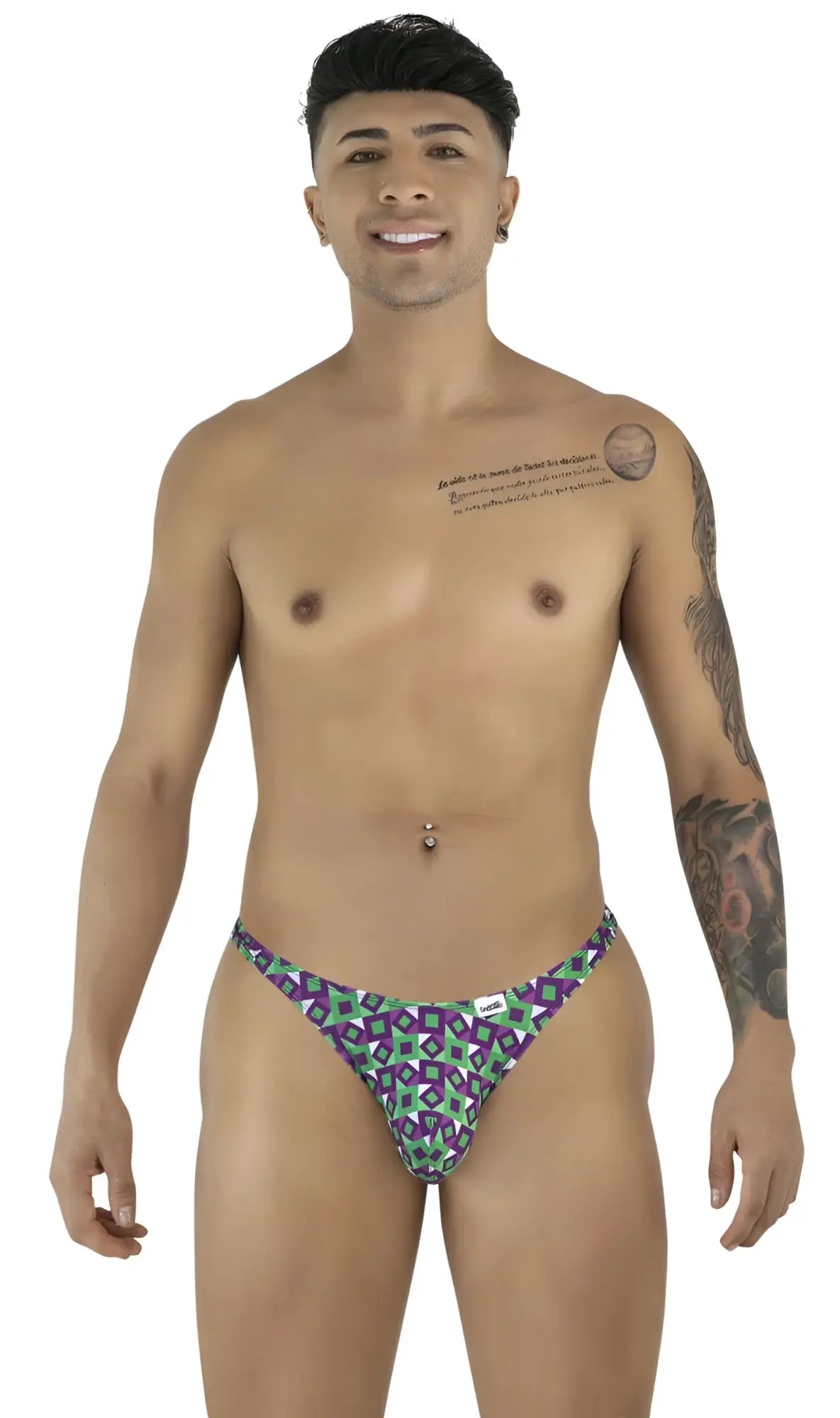Purple and teal geometric patterned men’s briefs from Candyman 99924 thongs color printed purple collection