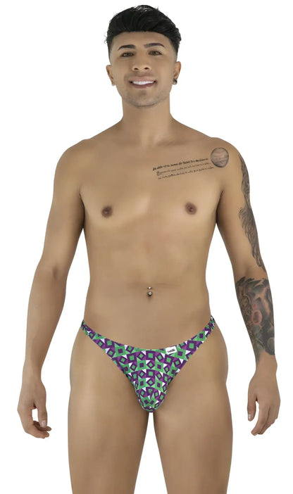 Purple and teal geometric patterned men’s briefs from Candyman 99924 thongs color printed purple collection