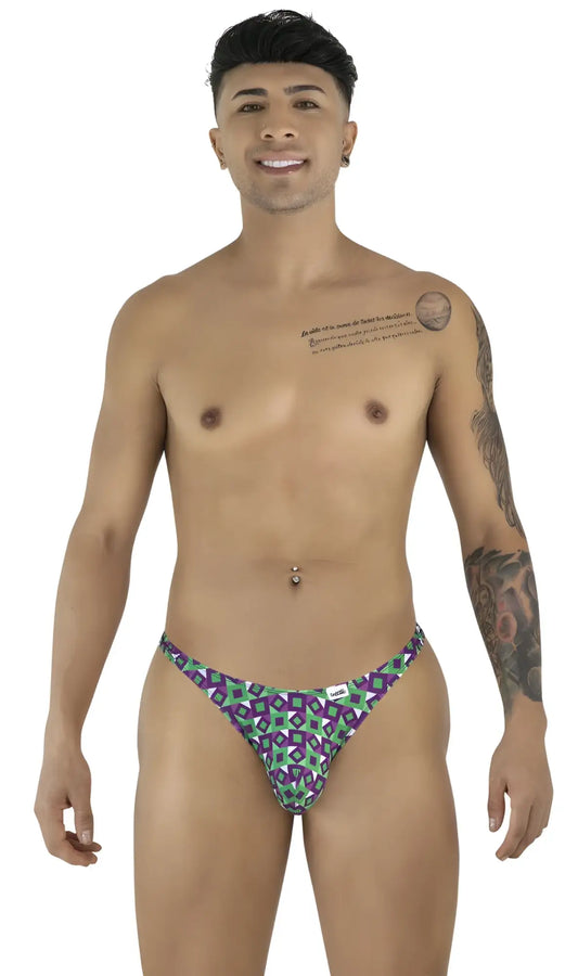 Purple and teal geometric patterned men’s briefs from Candyman 99924 thongs color printed purple collection