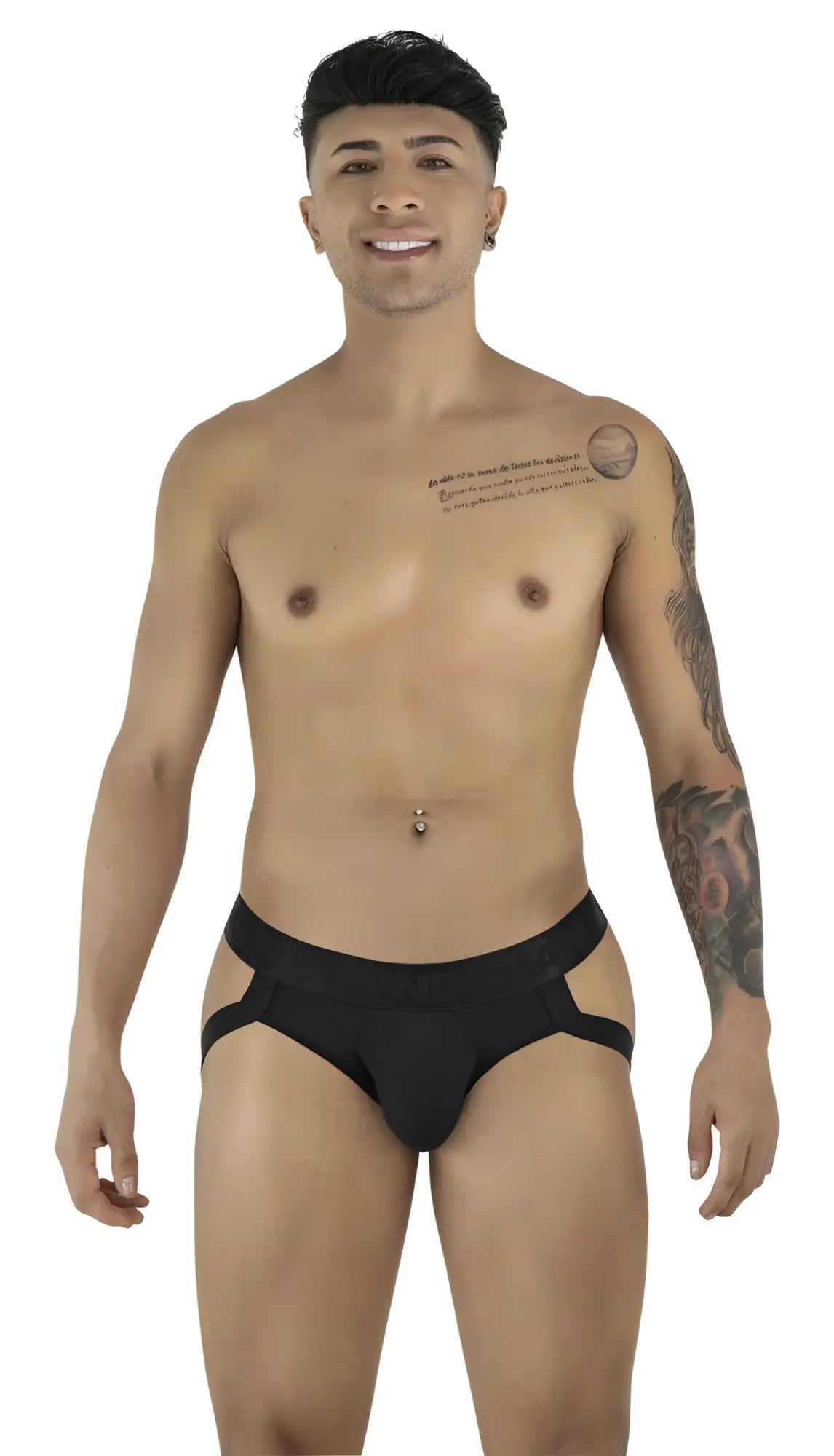 CandyMan 99925 black athletic briefs with side cutouts and snug fit designed for active support and comfort