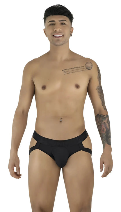 CandyMan 99925 black athletic briefs with side cutouts and snug fit designed for active support and comfort
