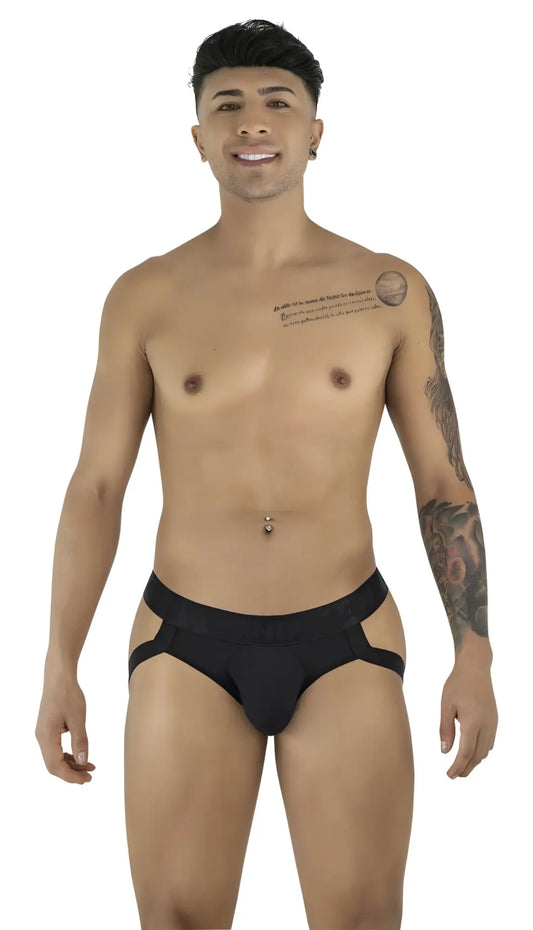 CandyMan 99925 black athletic briefs with side cutouts and snug fit designed for active support and comfort