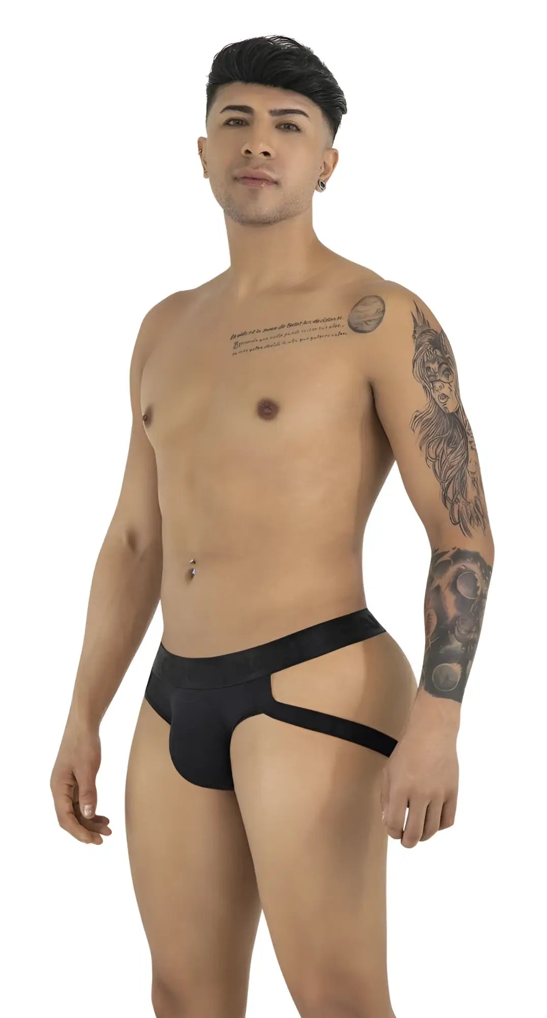 Black candyman 99925 jockstrap briefs with distinctive side cutouts in a form-fitting design