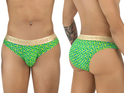 CandyMan 99926 briefs in bright green and blue pattern with gold waistband for comfortable everyday wear